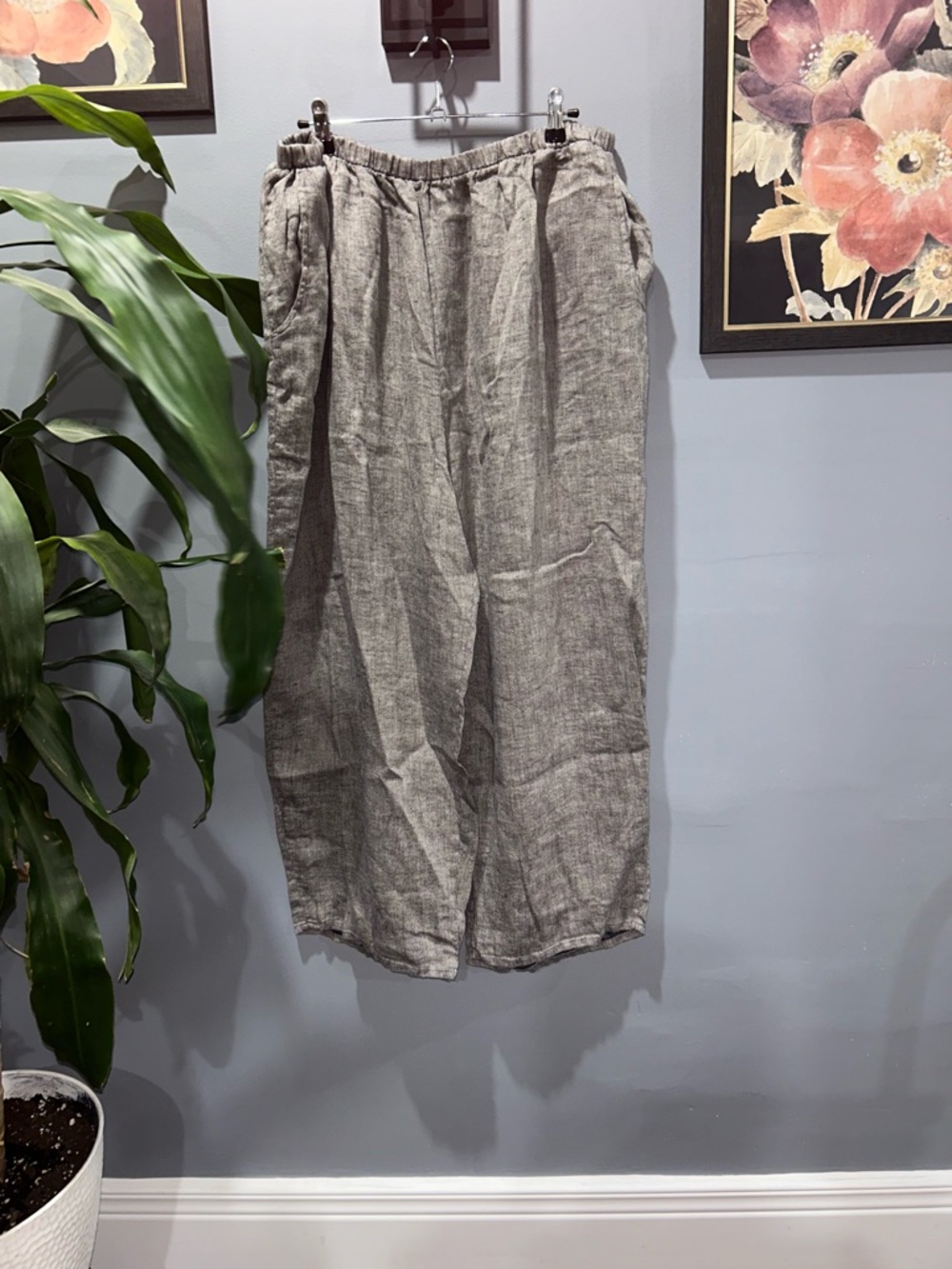 Flax Womens Gray Casual Linen Lagenlook Elastic Waist Pants 3X